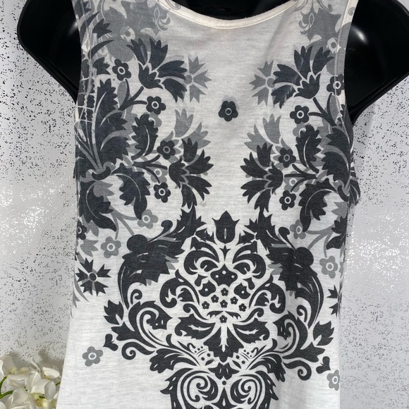 Espresso Women's Small Boho Floral Accent Sleeveless Tunic Top Black, Gray White - Picture 15 of 16